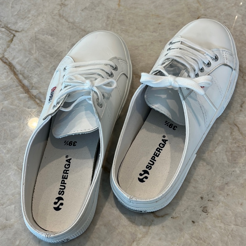 White Superga Leather Slides